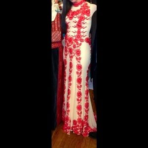 Beige and red gown