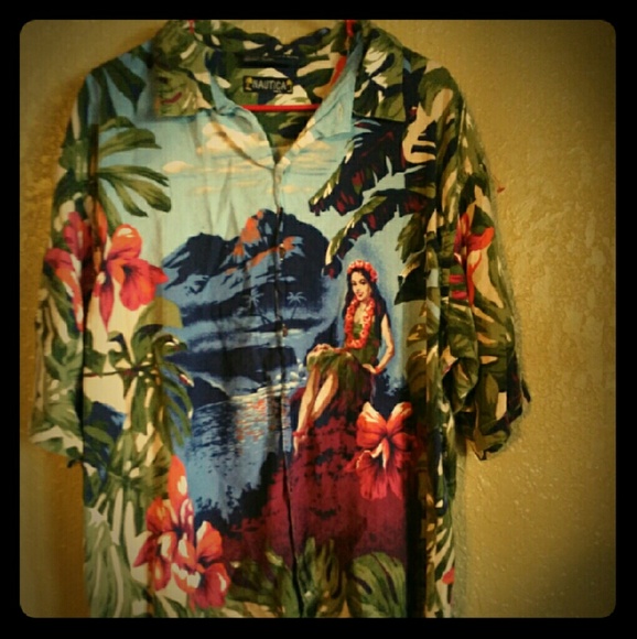 Nautica Hula Girl Hawaiian shirt men's L