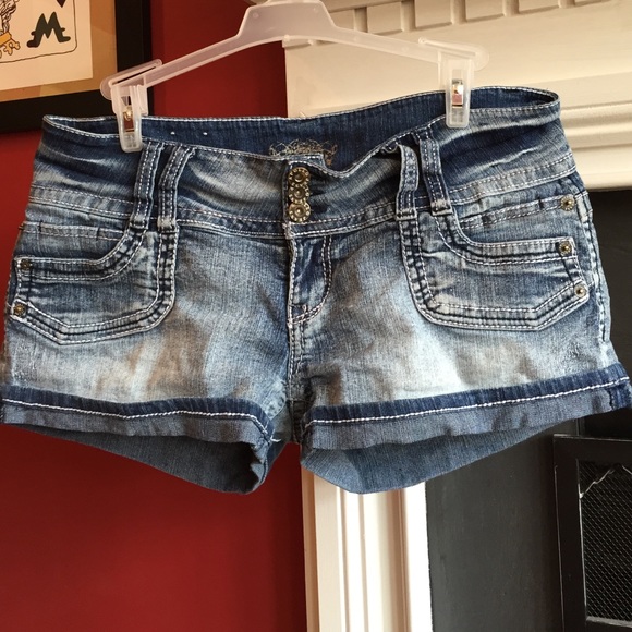 Distressed Reverse Wash Denim Shorts