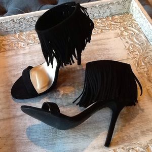 Black Fringe Heels