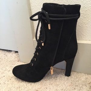 I.n.c. black suede lace-up booties