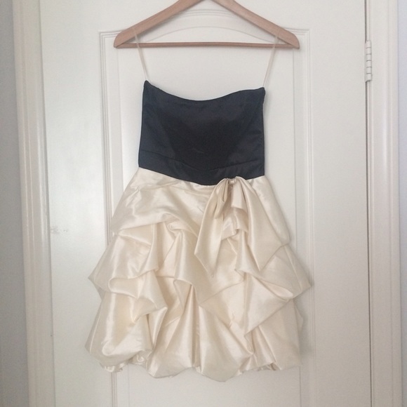 Black and Cream Strapless Dress with Ruffles
