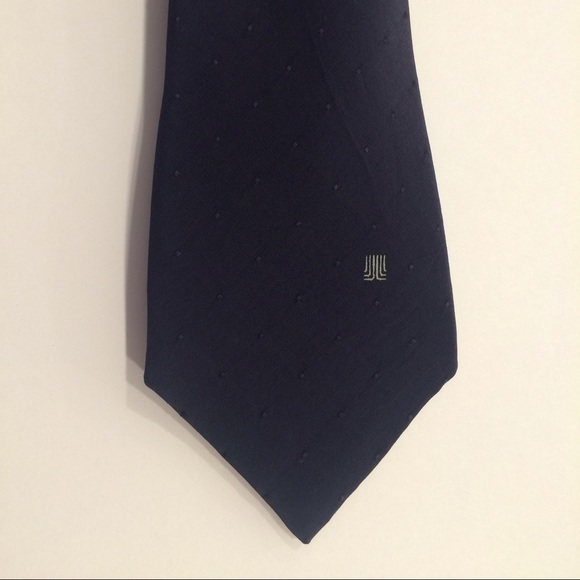 Lanvin navy blue skinny tie with dots and logo