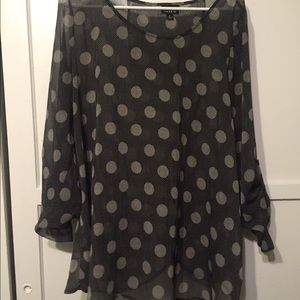 Sheer Polka dot Torrid blouse with rolled sleeves