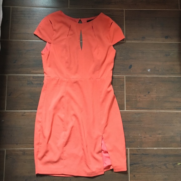 Coral Cocktail Dress with Front Slit in front - Picture 1 of 3