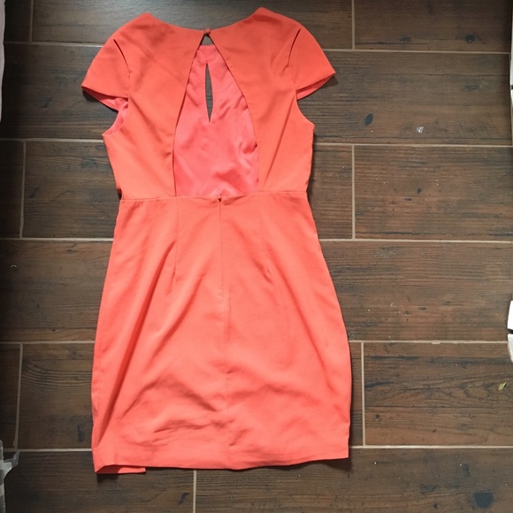 Coral Cocktail Dress with Front Slit in front - Picture 2 of 3