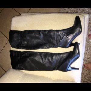 Black leather over the knee boots