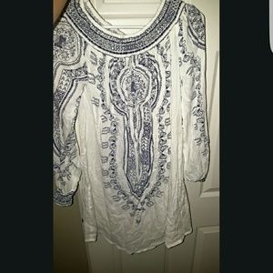 White and Blue Summer Off the Shoulder Dress