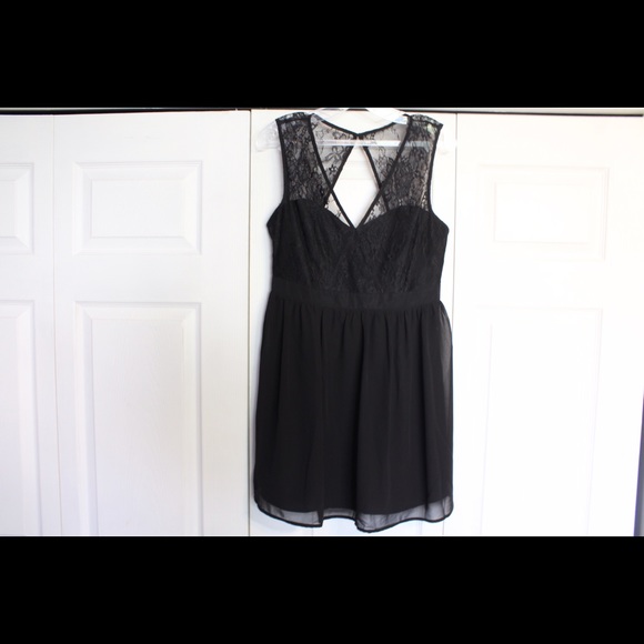 Little black dress with lace bodice.