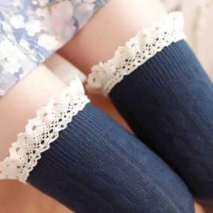 Over The Knee Lace Navy Socks Cable Knit