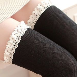 Over The Knee Lace Black Socks cable knit