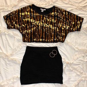 Sans Souci Gold and Black Sequin Crop Top