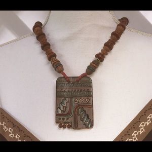 Rustic Clay and Wood Statement Necklace