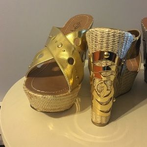 Gold Baby Phat wedge sandals
