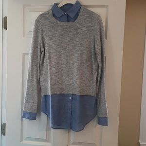 A LOFT sweater shirt with a utility shirt under