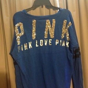 blue sequin PINK Victoria Secret long sleeve tee