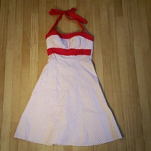 Red and White Polka Dot Halter Dress