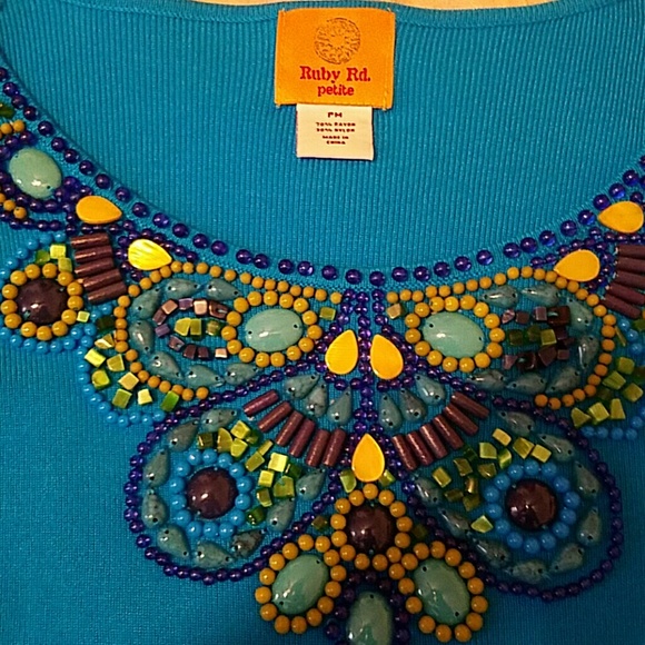 🔴SOLD🔴RUBY RD -  TURQUOISE BLUE TOP - Picture 2 of 3