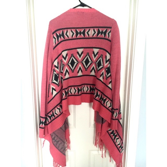 Pink and Grey Tribal Print Fringe Sweater - Picture 2 of 2