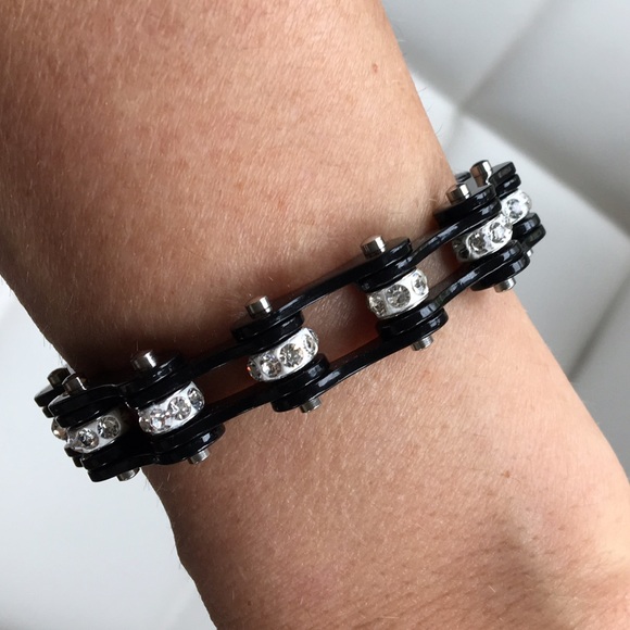 Women's black bike chain bracelet.