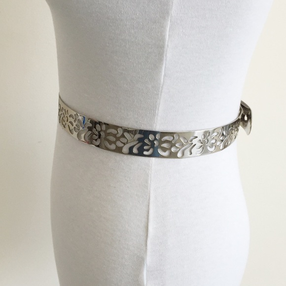 new | Floral Cutout Silver Full Metal Plate Belt S - Picture 2 of 4