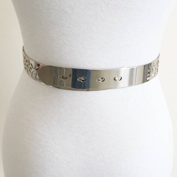 new | Floral Cutout Silver Full Metal Plate Belt S - Picture 3 of 4