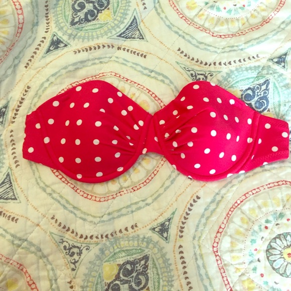 Pink and white polka dot bikini top