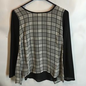 Awesome Black and Grey Checkered Hi-Low Blouse