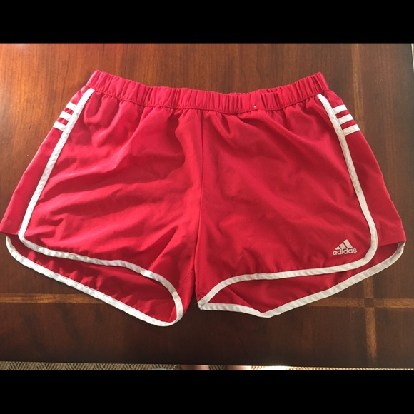 Adidas retro style lined red running shorts