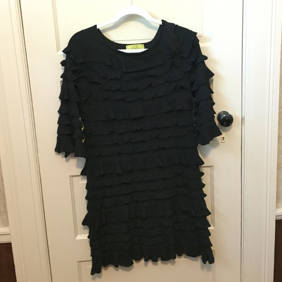 Nicole Miller Black Ruffle Sweater Dress