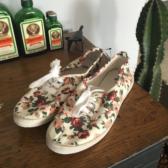 Floral Print sneakers cotton canvas rubber soles