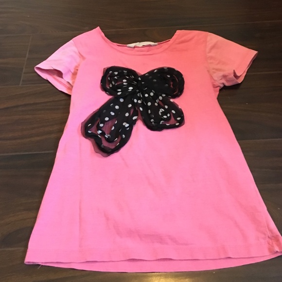 Pink bow shirt with pocka dots