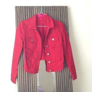 Red denim jacket