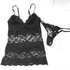 NWT black lace camisole and thong