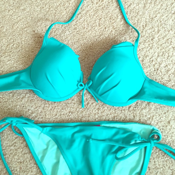 Victoria's Secret Ruffle  Turquoise String Bikini
