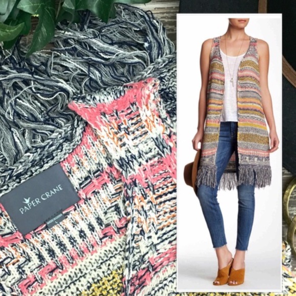Paper Crane Urban Boho Long Fringe Knit Vest - Picture 4 of 4