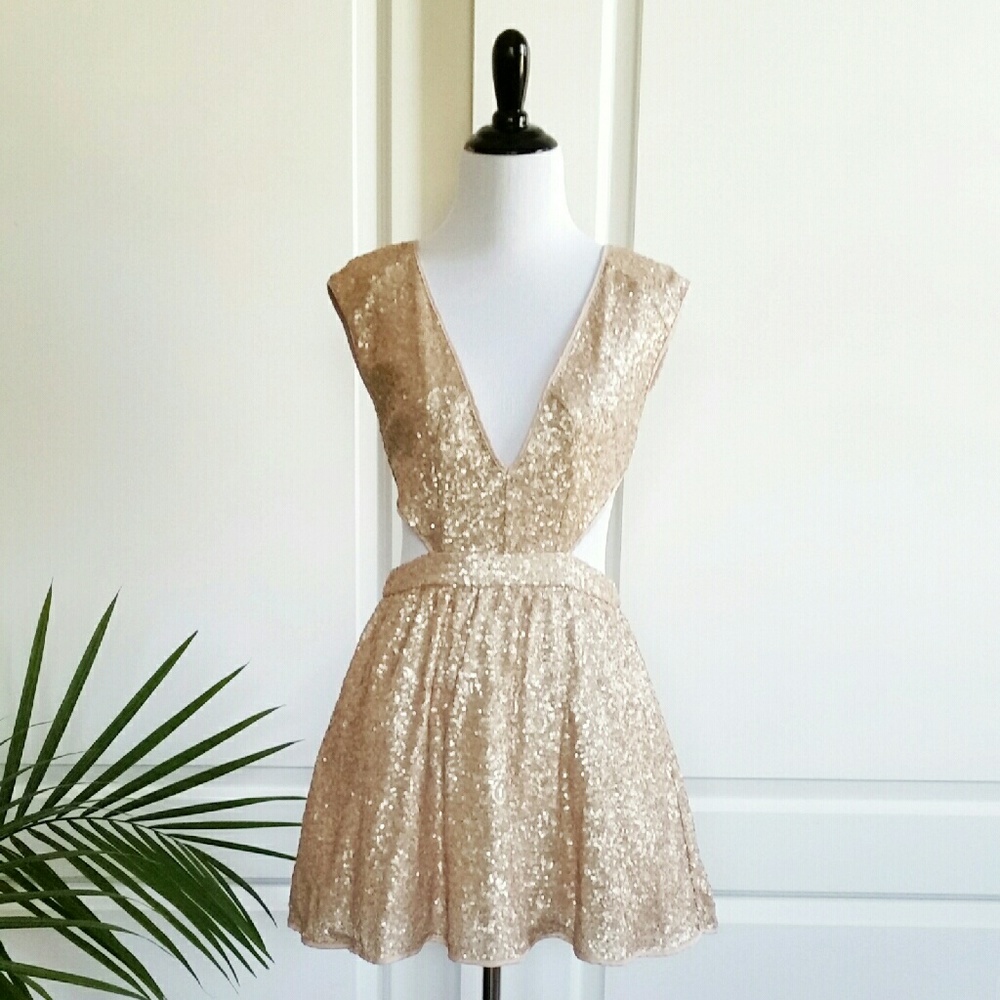 Mustard Seed Blush Sequin Cutout Dress - Picture 1 of 4