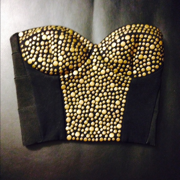 Black and gold embellished studs corset tube top