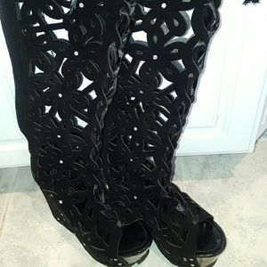 New Gladiator knee high boots open toe wedge