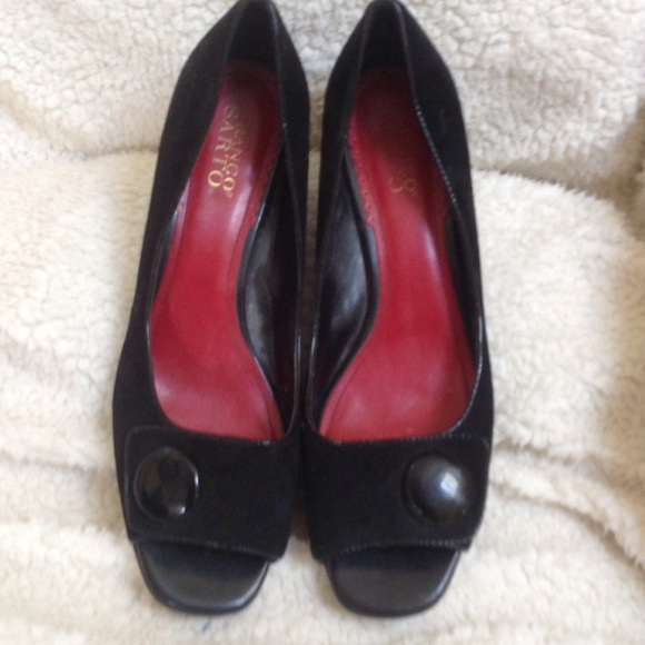 Black leather wedged heels