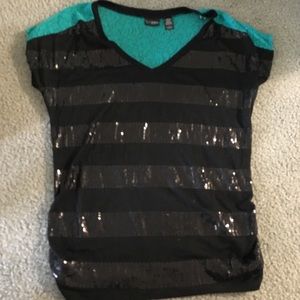 Black & Turquoise sparkly top
