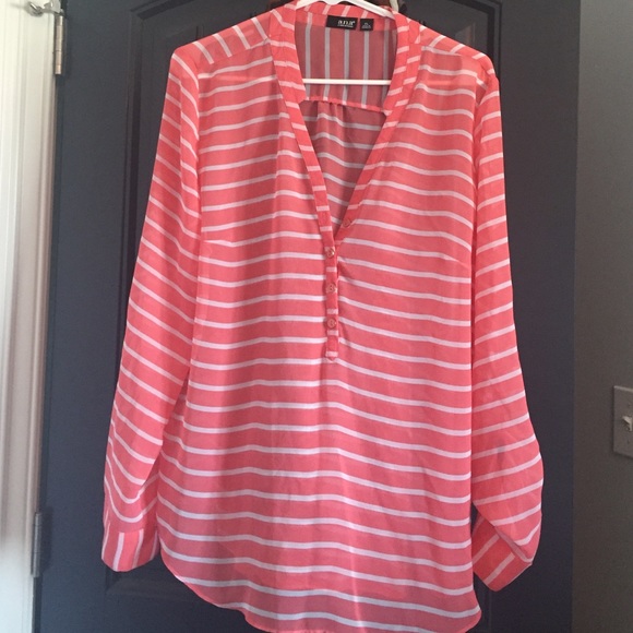 Coral and white stripes dressy top