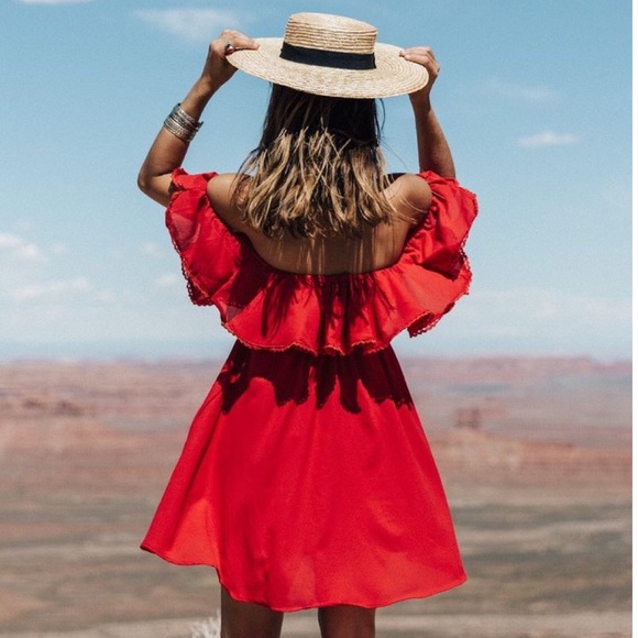 Off shoulder red dress