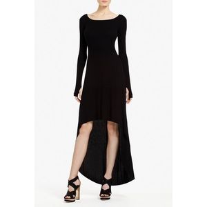 BCBG black ribbed high low maxi dress