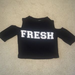 Off the shoulder black and white crop top