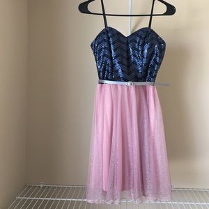 Blue and Pink Strapless Sparkle Dress