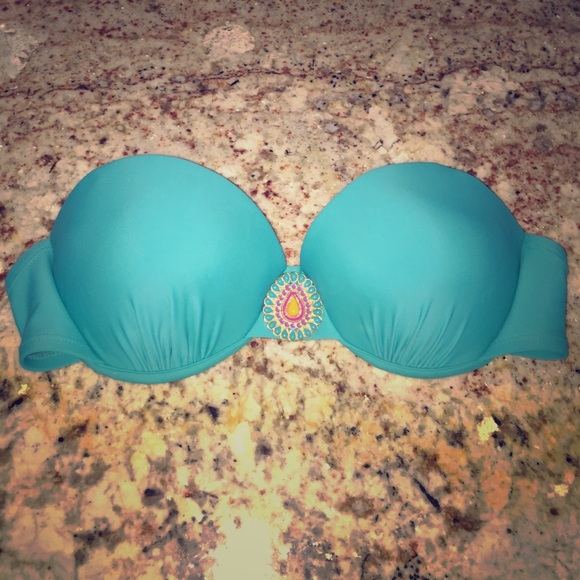 Turquoise push-up bandeau with decal - Picture 1 of 4