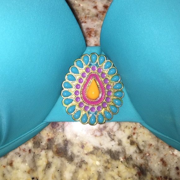 Turquoise push-up bandeau with decal - Picture 2 of 4