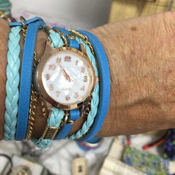 Double wrap watch! Sexy boho style! Aqua blue