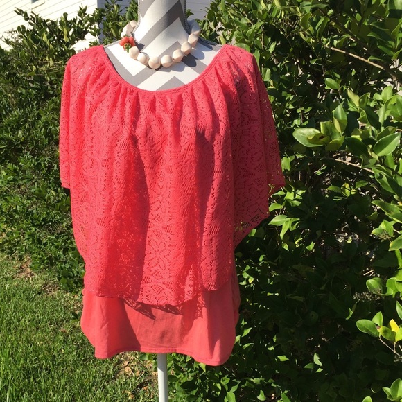 Claudia Richard Tops - Claudia Richard Coral Lace Top